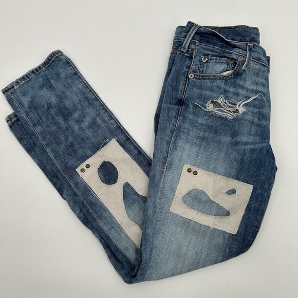 True Religion Women's Cameron Slim Boyfriend Patchwork‎ Jeans Size 24 - Picture 1 of 9